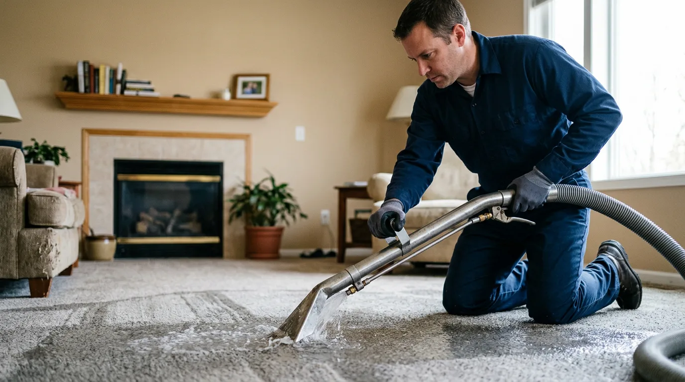 Water damage restoration technician working near Dewitt, MI